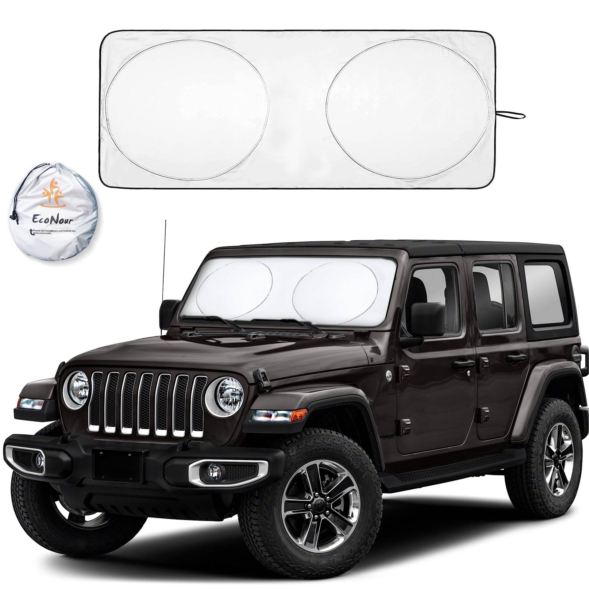 EcoNour Jeep Windschutzscheiben-Sonnenschutz, Sonnenblende zum Schutz von UV-Strahlen und Hitze, Jeep-Zubehör, passend für Wrangler, Gladiator und Rubicon-Modelle, Jeep-Sonnenschutz, Größe XS, 152,4 x von EcoNour