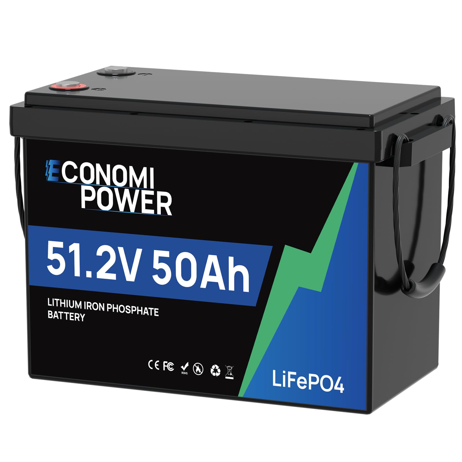 48V LiFePO4 Batterie, EconomiPower Lifepo4 50Ah Lithium-Batterie mit Grade A Zellen, 2560Wh nutzbare Energie für Wohnmobile, Trolling-Motoren, Yachten Solar-Wind-Energie-Speicher und Off Grid Leben von EconomiPower