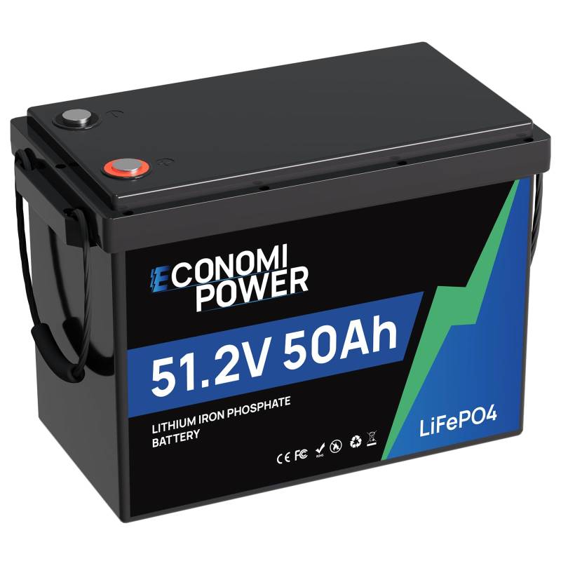 48V LiFePO4 Batterie, EconomiPower Lifepo4 50Ah Lithium-Batterie mit Grade A Zellen, 2560Wh nutzbare Energie für Wohnmobile, Trolling-Motoren, Yachten Solar-Wind-Energie-Speicher und Off Grid Leben von EconomiPower