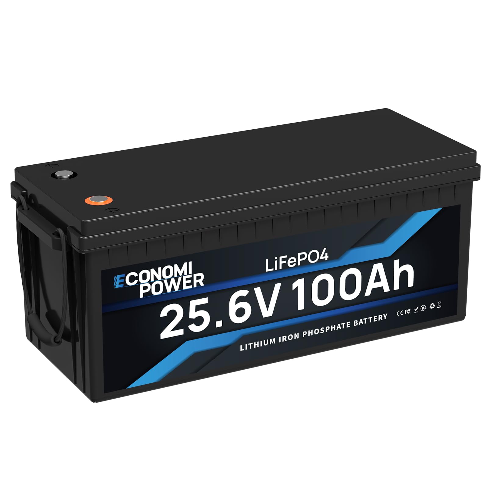 EconomiPower LiFePO4 100Ah 24V Batterie, 2560Wh Lithiumbatterie mit 100A BMS, Max 15000 Tiefenladezyklen, Perfekt für Wohnmobile, Vans, Trolling Motor, Boote und Solare Heimanlagen von EconomiPower