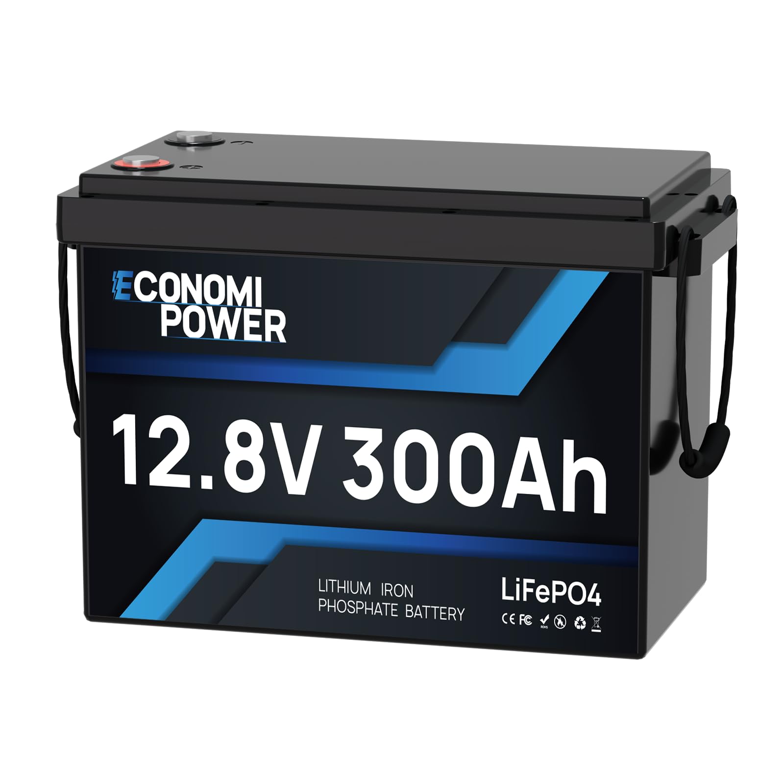 EconomiPower Lifepo4 300Ah 12V Batterie, 3840Wh Energie Lithium Akku eingebaut in 200A BMS, Max 15000 Zykluszeiten und 10-Jahres Lebensdauer, Ideal für Solaranlage, Wohnmobil, Stromspeicher, Off-Grid von EconomiPower