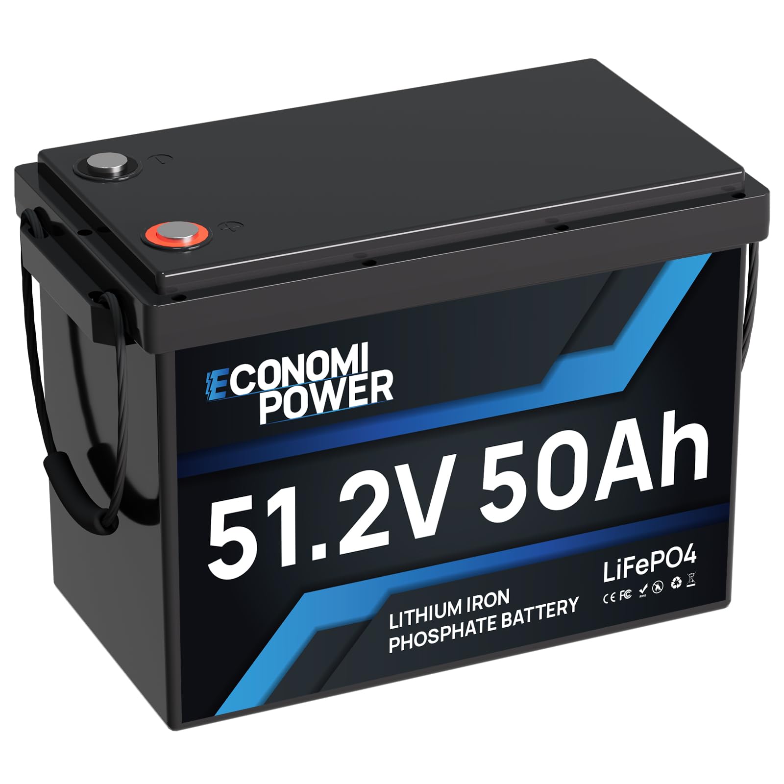 Lithium-Akku 48 V 50 Ah, EconomiPower Lifepo4 48 V Lithium-Akku mit Zellen der Klasse A, BMS 50 A, perfekt für Wohnmobile, Trollingmotoren, Solar, Häuser von EconomiPower