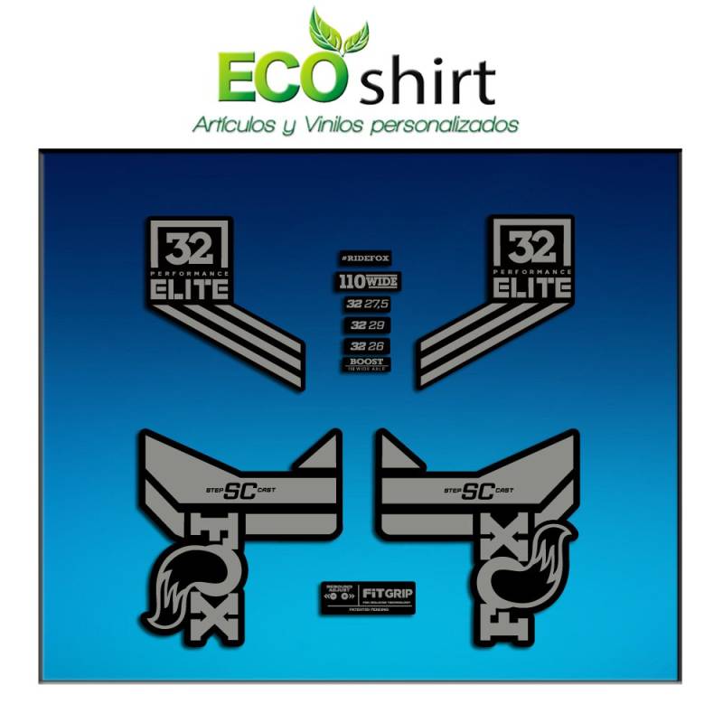 Ecoshirt Aufkleber Fork Fox 32 SC Elite Performance 2017 AM86 Aufkleber Decals Autocollants Adesivi Forcela Gabel Fourche, grau von Ecoshirt