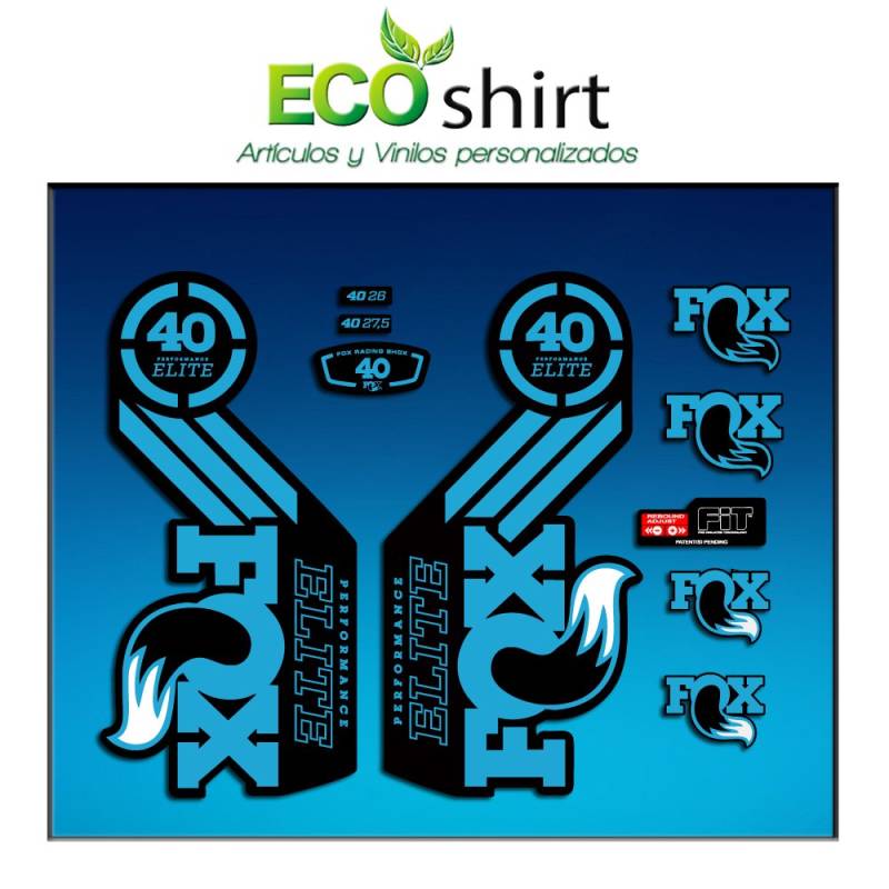 Ecoshirt Sticker Fork Fox 40 Elite Series Am68 Aufkleber Decals Autocollants Adesivi Forcela Gabel Fourche, Hellblau von Ecoshirt