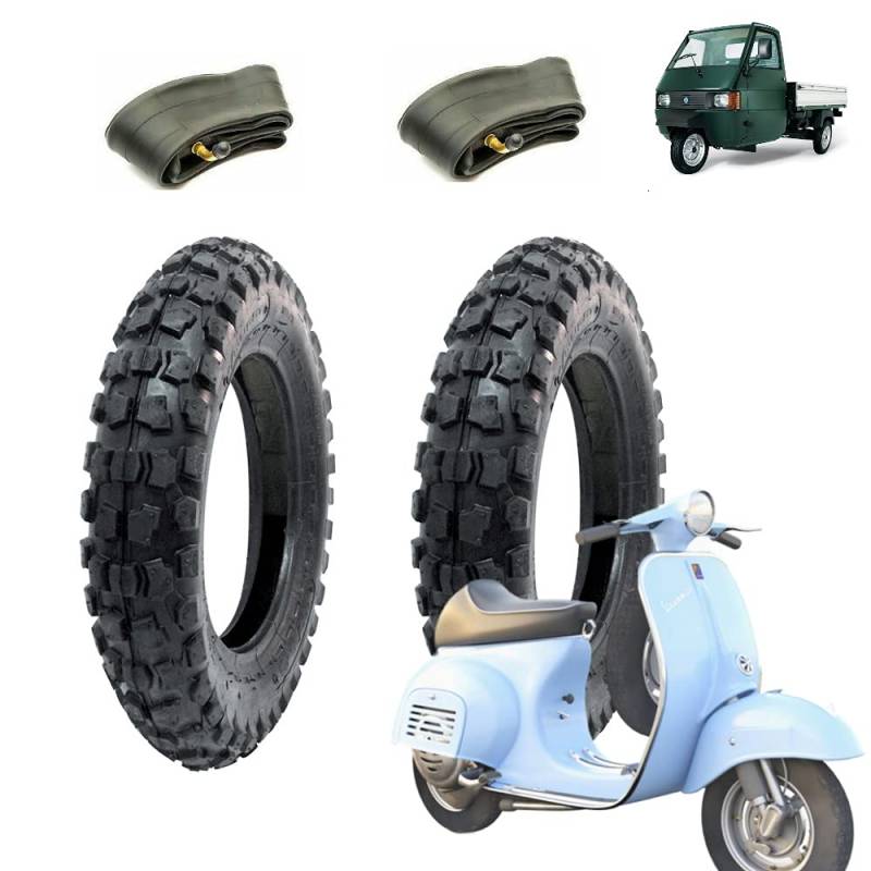 2 Reifen 3.50 – 10 + Kammern Reifen 6PR Cross mit Dübeln für Ape Piaggio Vespa PX 125 Primavera 150 200 von ECOVELO