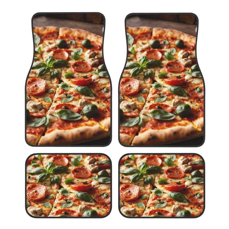 3D Pizza Pepperoni Print Automatten Komplettset Universal Fit 4-teiliges Matten-Pad-Set passend für die meisten Autos, LKWs, Lieferwagen, Limousinen, SUVs von EdWal