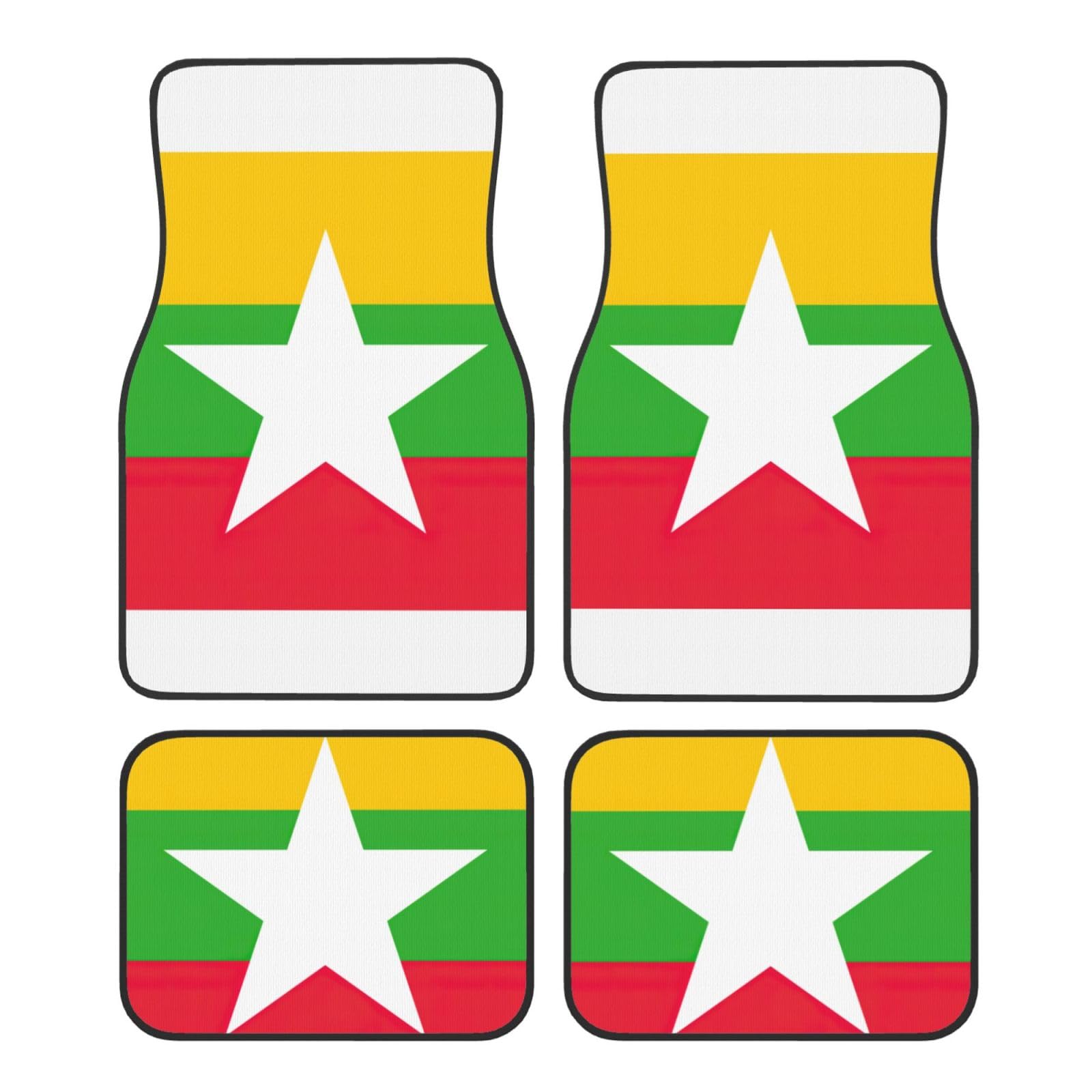 Automatten mit Flagge von Myanmar, komplettes Set, universelle Passform, 4-teiliges Matten-Pad-Set, passend für die meisten Autos, LKWs, Lieferwagen, Limousinen, SUVs von EdWal