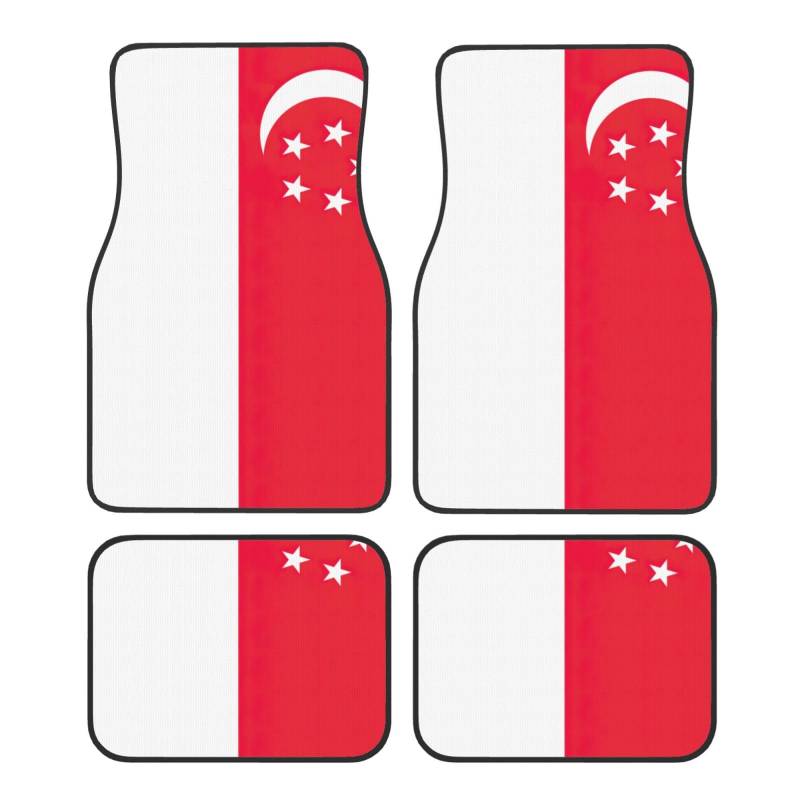 Automatten mit Singapur-Flagge, komplettes Set, universelle Passform, 4-teiliges Matten-Pad-Set, passend für die meisten Autos, LKWs, Lieferwagen, Limousinen, SUVs von EdWal