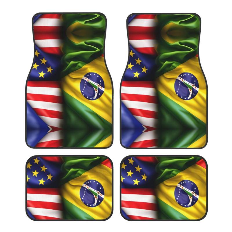 Automatten mit amerikanischen und brasilianischen Flaggen, komplettes Set, universelle Passform, 4-teiliges Matten-Pad-Set, passend für die meisten Autos, LKWs, Lieferwagen, Limousinen, SUVs von EdWal