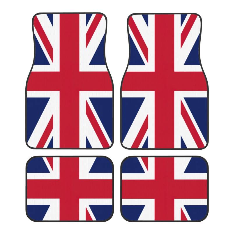 Automatten mit britischer Flagge, komplettes Set, universelle Passform, 4-teiliges Matten-Pad-Set, passend für die meisten Autos, LKWs, Lieferwagen, Limousinen, SUVs von EdWal