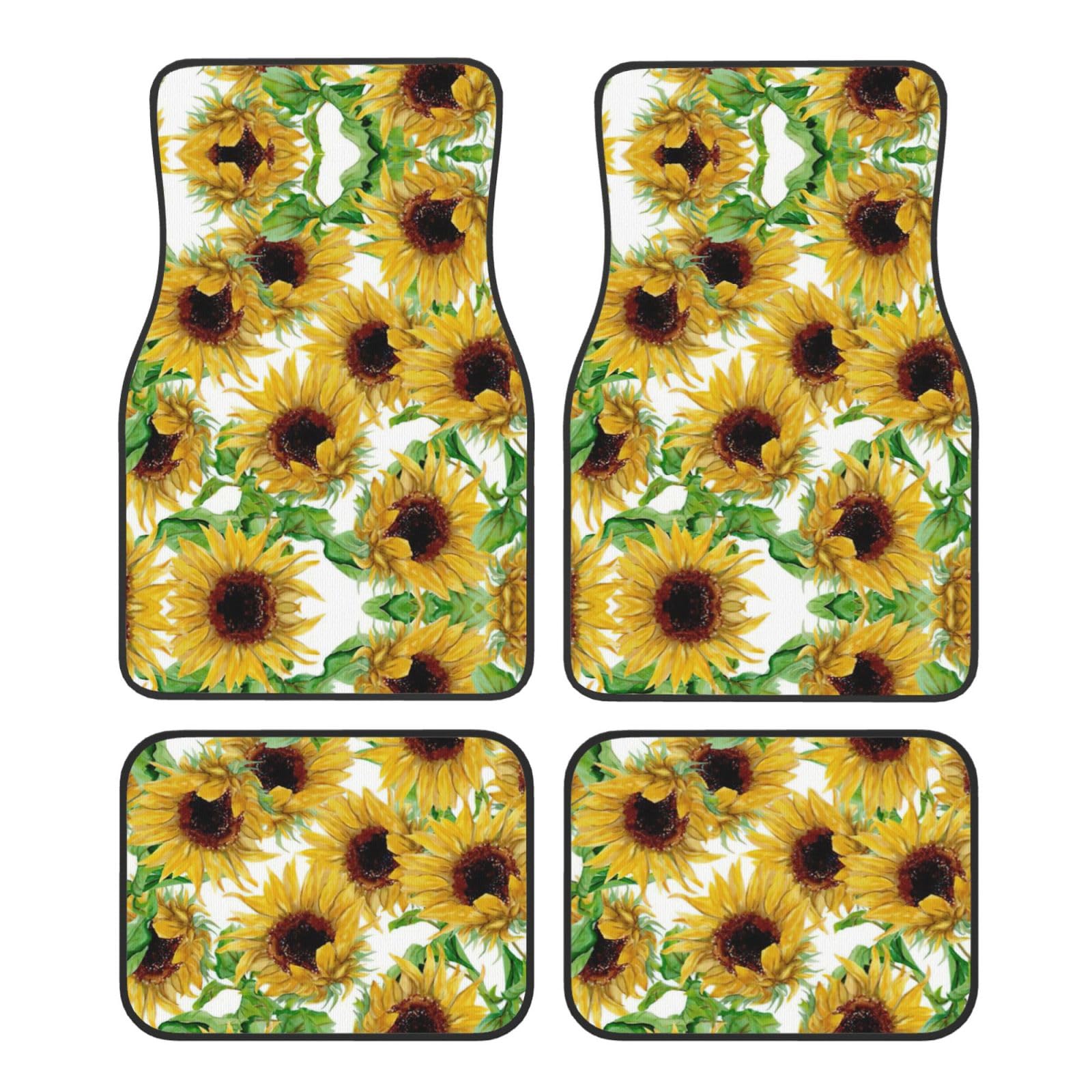 Automatten mit gelbem Sonnenblumen-Druck, komplettes Set, universelle Passform, 4-teiliges Matten-Pad-Set, passend für die meisten Autos, LKWs, Lieferwagen, Limousinen, SUVs von EdWal