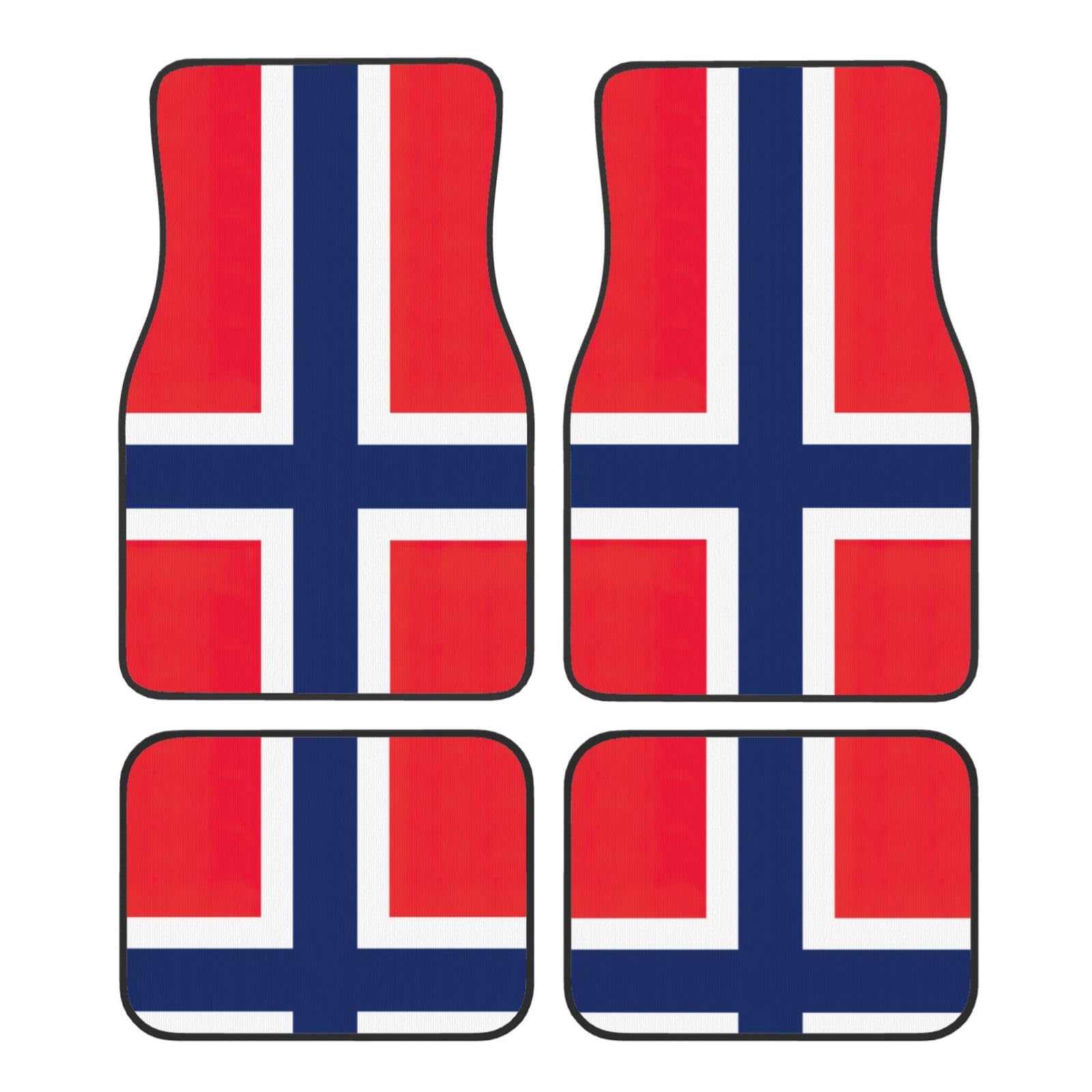 Automatten mit norwegischer Flagge, komplettes Set, universelle Passform, 4-teiliges Matten-Pad-Set, passend für die meisten Autos, LKWs, Lieferwagen, Limousinen, SUVs von EdWal