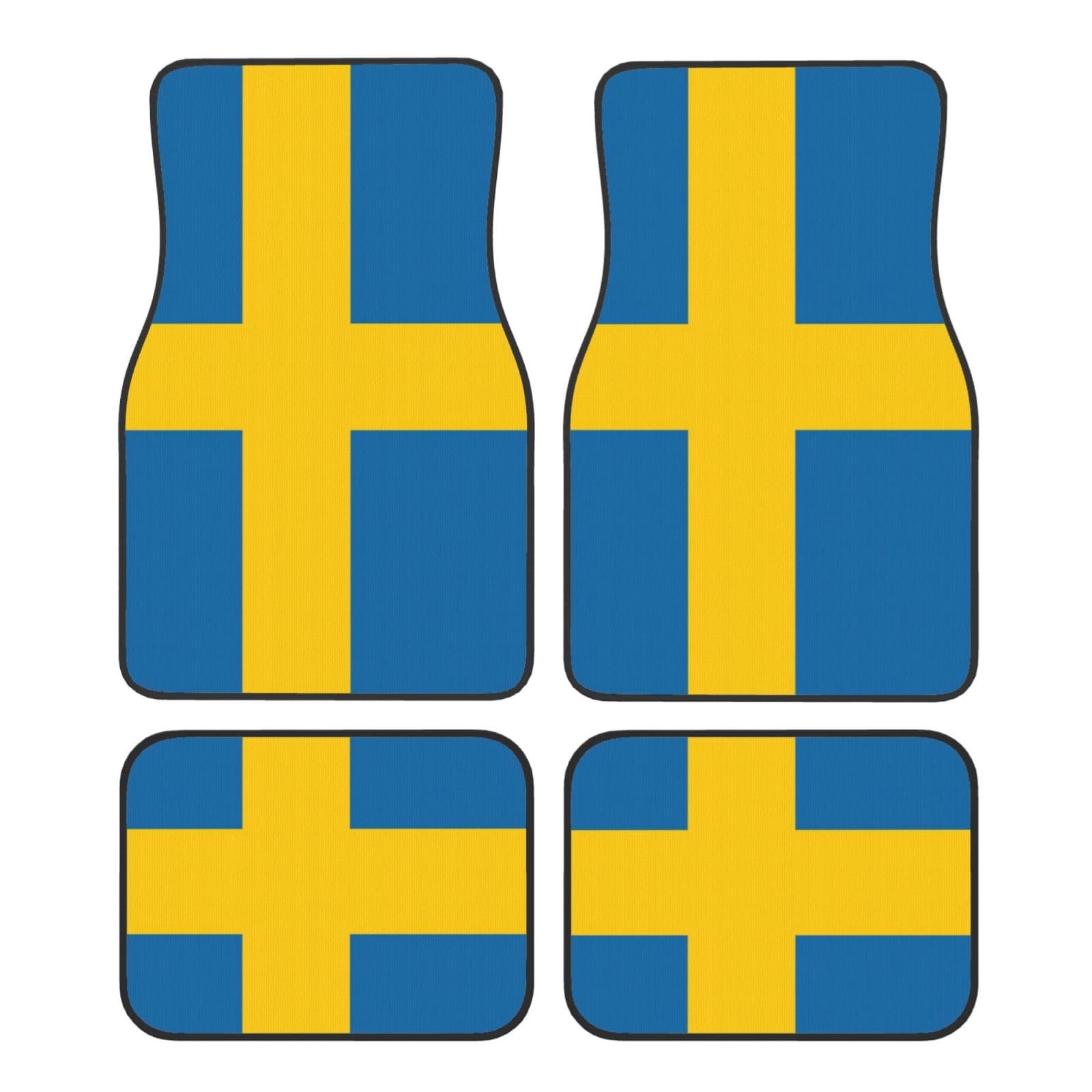 Automatten mit schwedischer Flagge, komplettes Set, universelle Passform, 4-teiliges Matten-Pad-Set, passend für die meisten Autos, LKWs, Lieferwagen, Limousinen, SUVs von EdWal