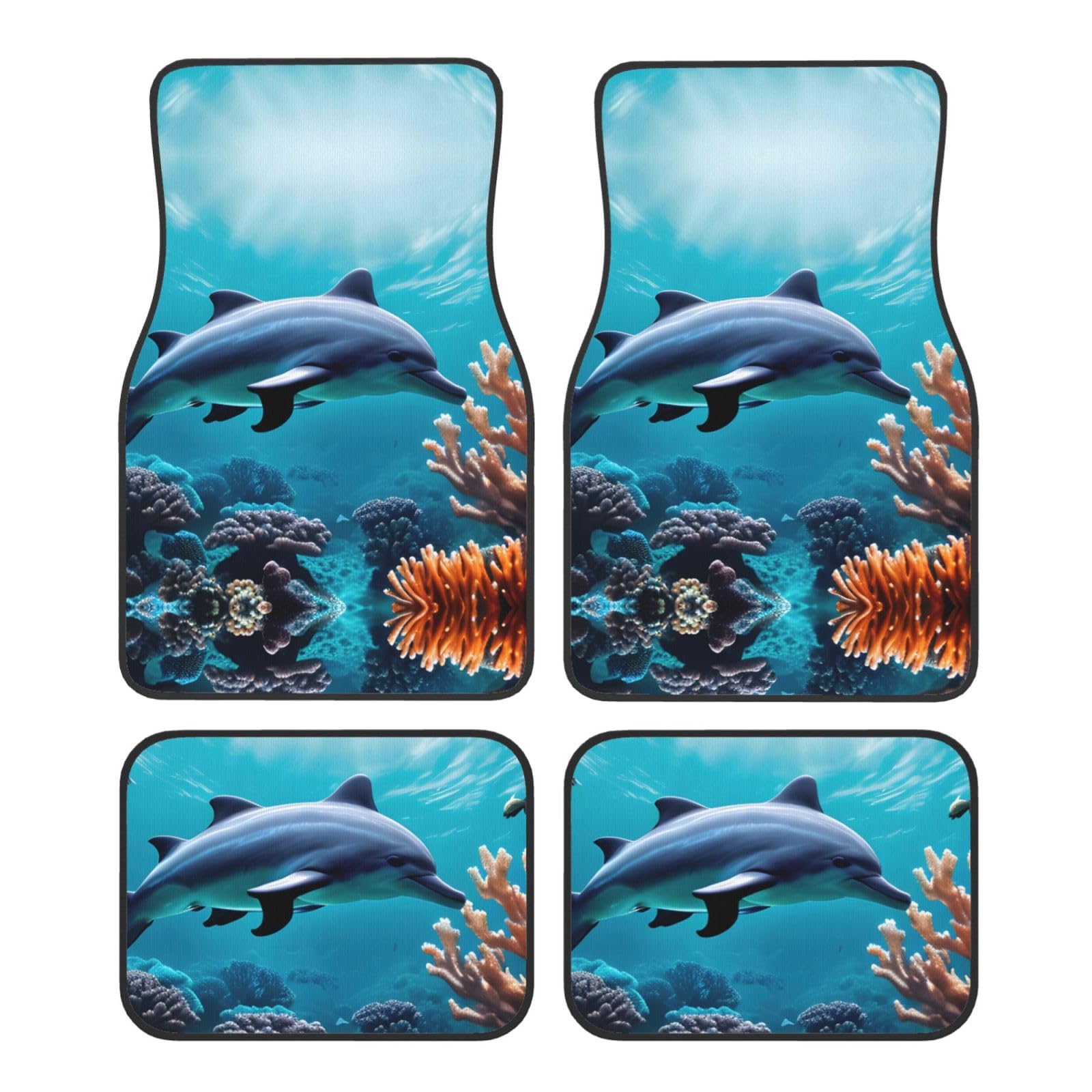 Beautiful Underwater World Delphins Coral Print Autoteppich-Set, 4-teilig, passend für die meisten Autos, LKWs, Lieferwagen, Limousinen, SUVs von EdWal