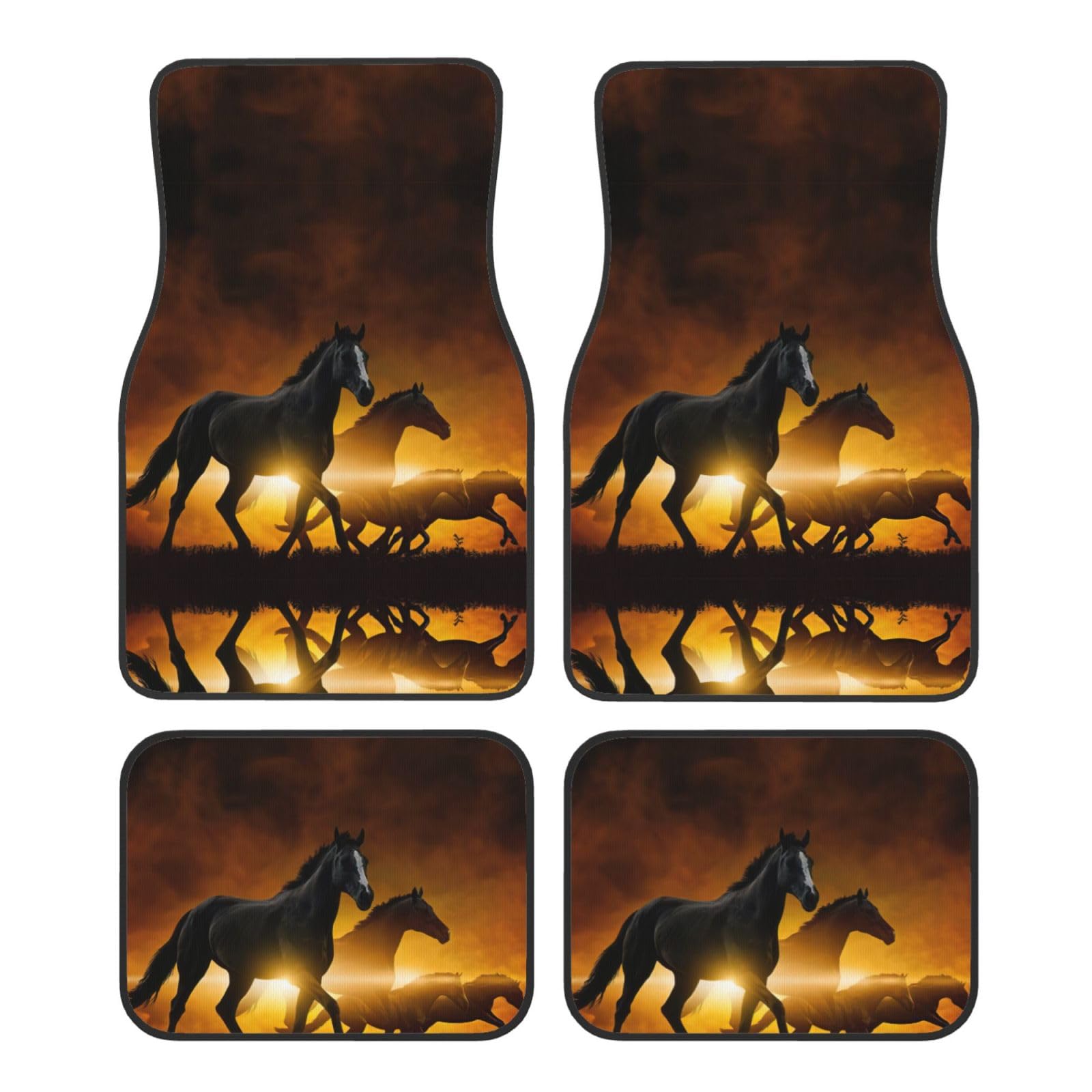 Black Horses Red Glowing Clouds print Car Mats Full Set Universal Fit 4 Piece Mat Pad Set Fits Most Cars Trucks Vans Sedans SUV von EdWal