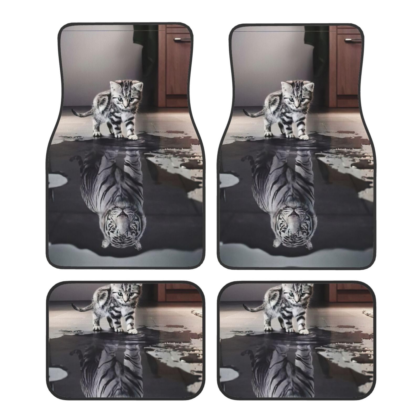 Cat Pictures Big Tiger Print Automatten Komplettset Universal Fit 4-teiliges Matten-Pad-Set passend für die meisten Autos, LKWs, Lieferwagen, Limousinen, SUVs von EdWal