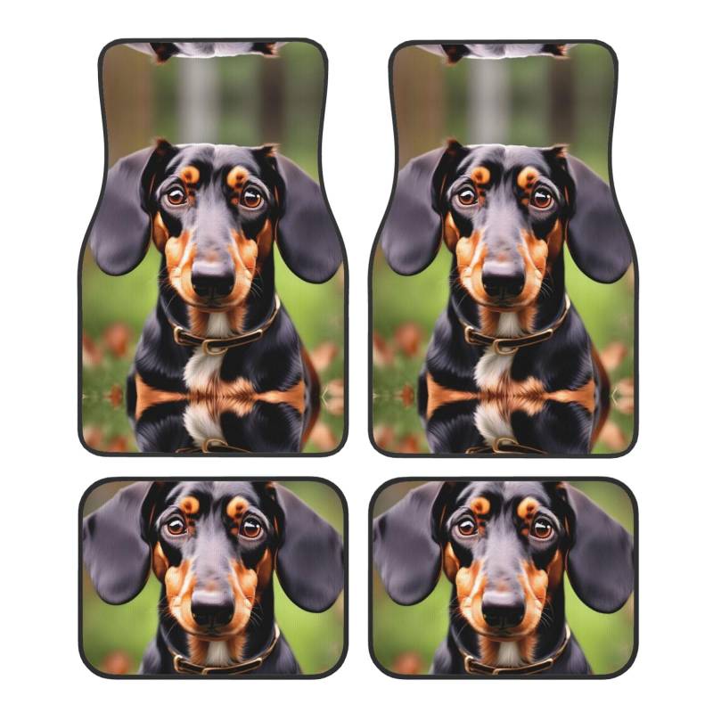 Dackel Weiner Pet Dogs Print Automatten Komplettes Set Universal Fit 4-teiliges Matten-Pad-Set passend für die meisten Autos, LKWs, Lieferwagen, Limousinen, SUVs von EdWal