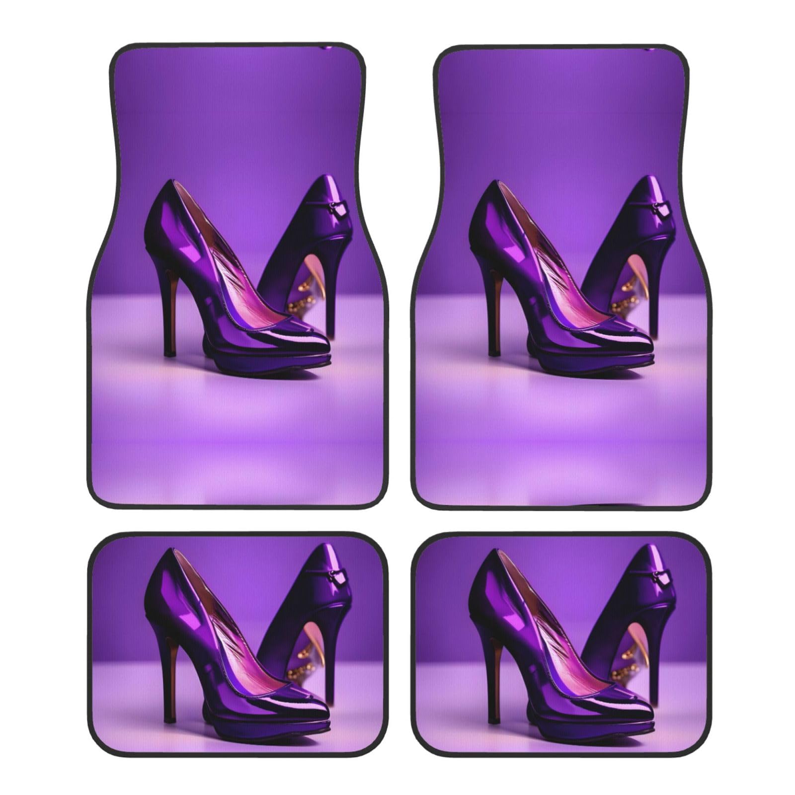 Elegante lila High Heels mit Lippenstift-Druck, Automatten, komplettes Set, universelle Passform, 4-teiliges Matten-Pad-Set, passend für die meisten Autos, LKWs, Lieferwagen, Limousinen, SUVs von EdWal