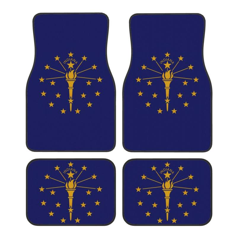 Fußmatten mit Indiana-Staatsflagge, komplettes Set, universelle Passform, 4-teiliges Matten-Pad-Set, passend für die meisten Autos, LKWs, Lieferwagen, Limousinen, SUVs von EdWal