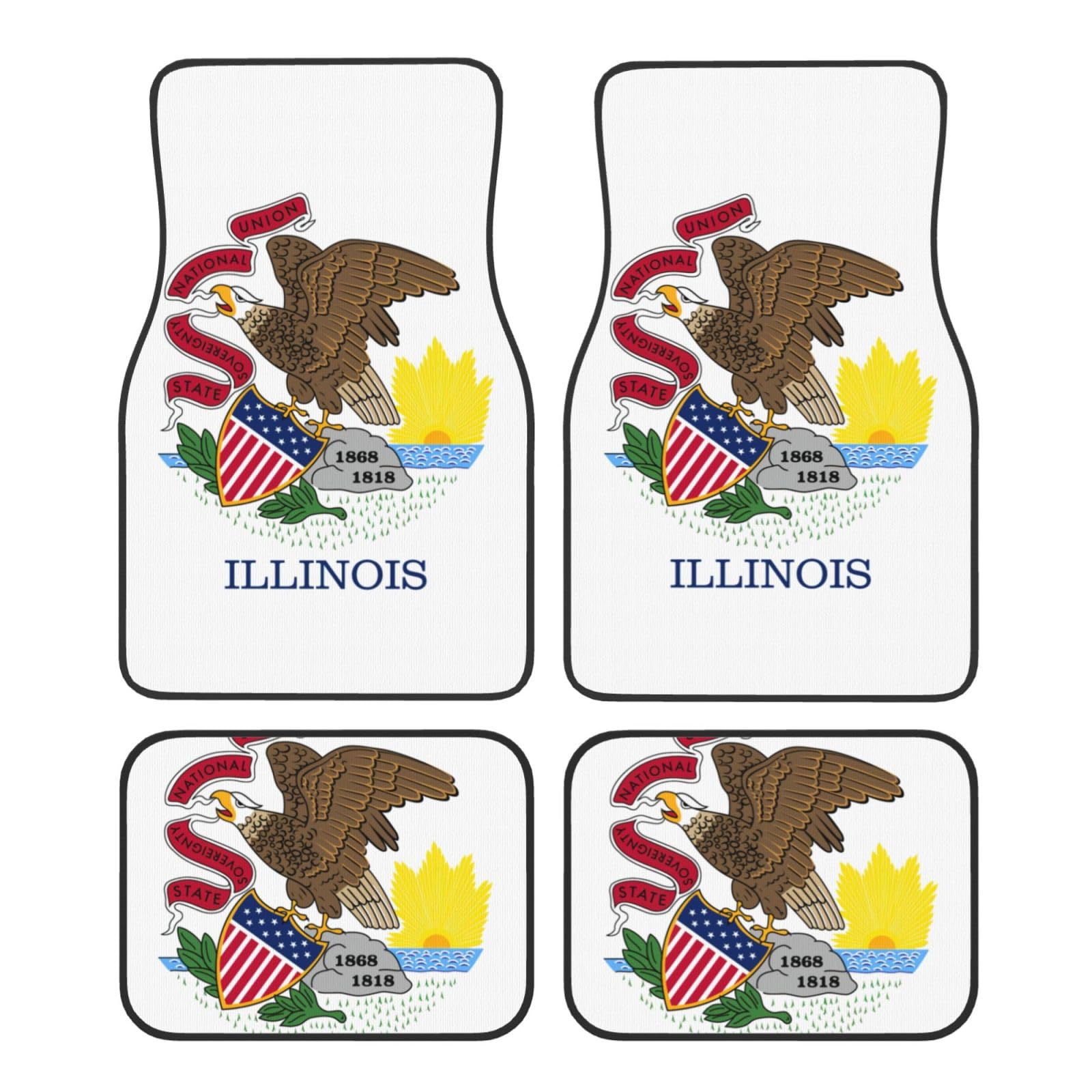 Illinois Fußmatten mit Staatsflaggen-Druck, komplettes Set, universelle Passform, 4-teiliges Matten-Pad-Set, passend für die meisten Autos, LKWs, Lieferwagen, Limousinen, SUVs von EdWal