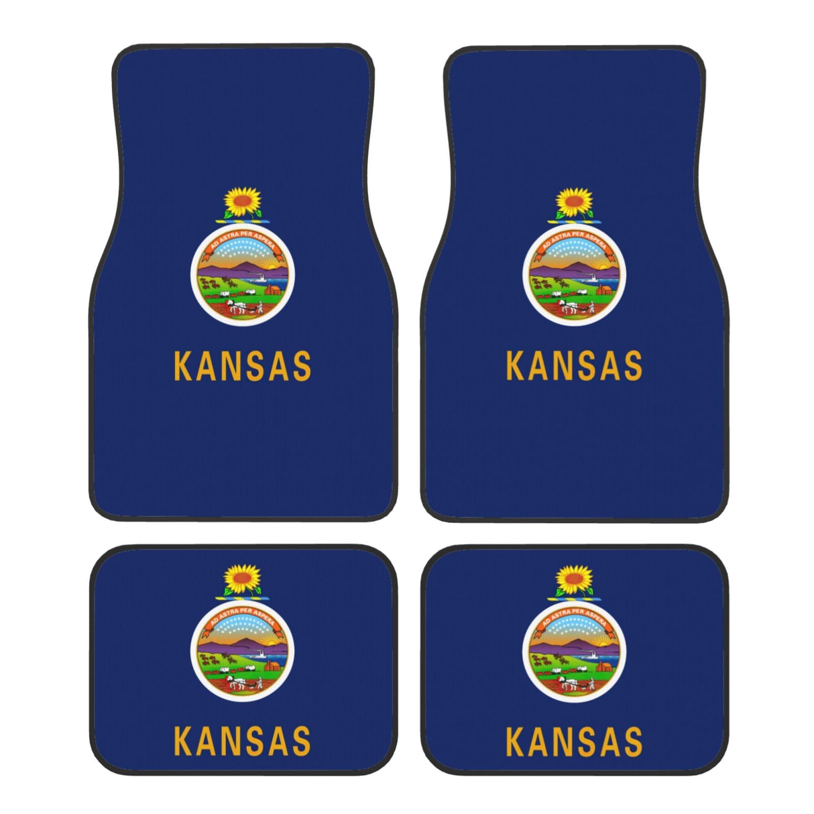 Kansas Fußmatten mit Staatsflaggen-Druck, komplettes Set, universelle Passform, 4-teiliges Matten-Pad-Set, passend für die meisten Autos, LKWs, Lieferwagen, Limousinen, SUVs von EdWal