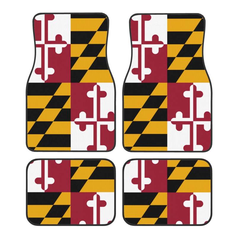 Maryland State Flag Print Automatten Komplettes Set Universal Fit 4-teiliges Matten-Pad-Set passend für die meisten Autos, LKWs, Lieferwagen, Limousinen, SUVs von EdWal