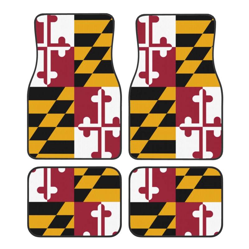 Maryland State Flag Print Automatten Komplettes Set Universal Fit 4-teiliges Matten-Pad-Set passend für die meisten Autos, LKWs, Lieferwagen, Limousinen, SUVs von EdWal