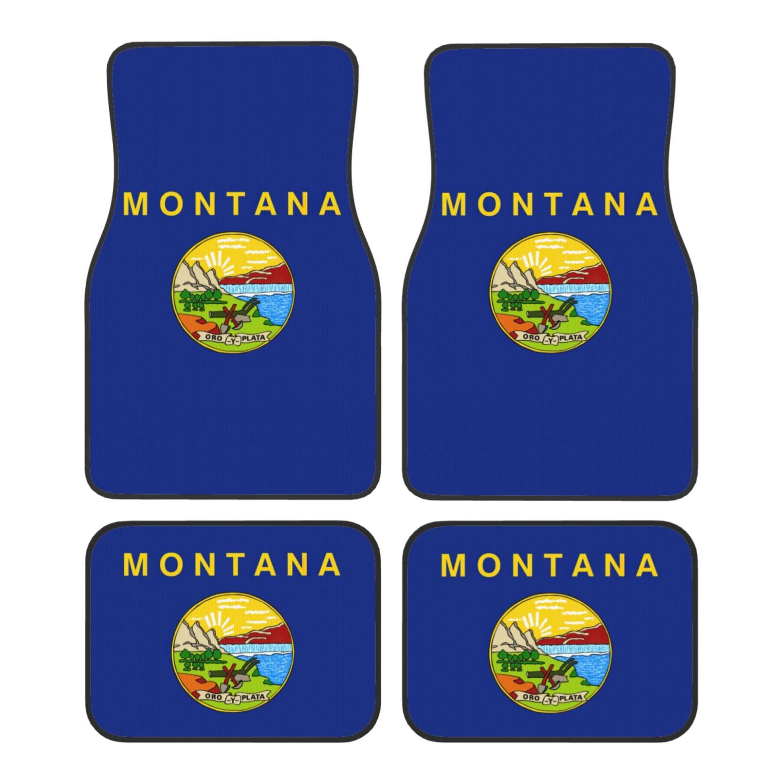 Montana State Flag Print Automatten Komplettes Set Universal Fit 4-teiliges Matten-Pad-Set passend für die meisten Autos, LKWs, Lieferwagen, Limousinen, SUVs von EdWal