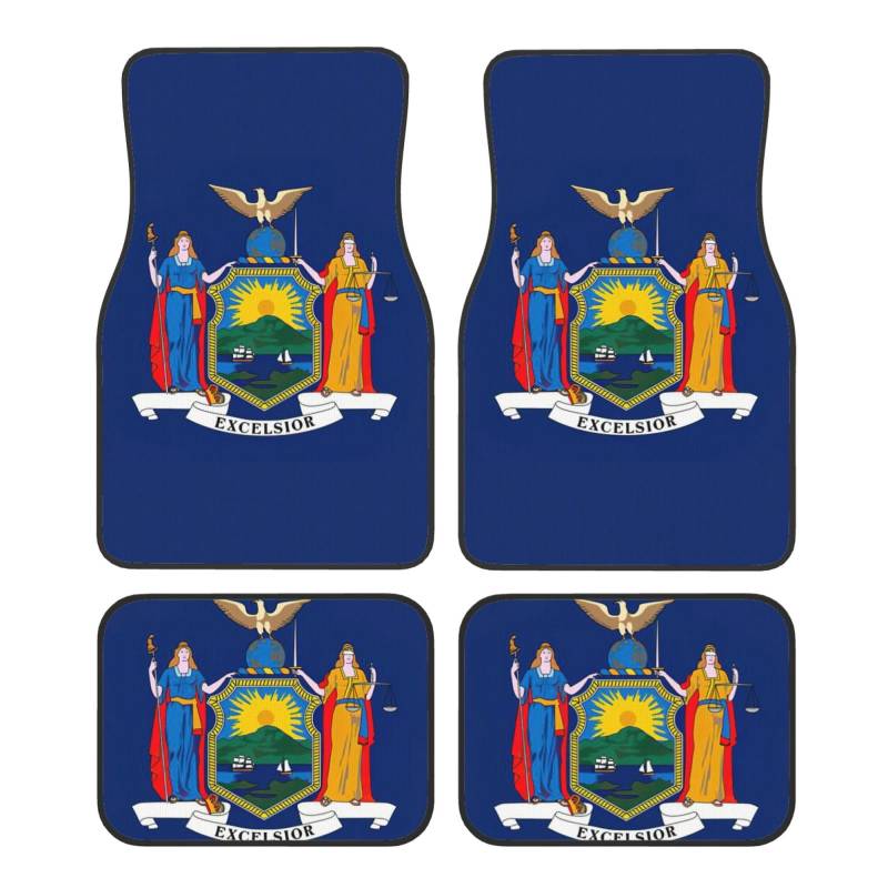 New York State Flag Print Automatten Komplettes Set Universal Fit 4-teiliges Matten-Pad-Set passend für die meisten Autos, LKWs, Lieferwagen, Limousinen, SUVs von EdWal