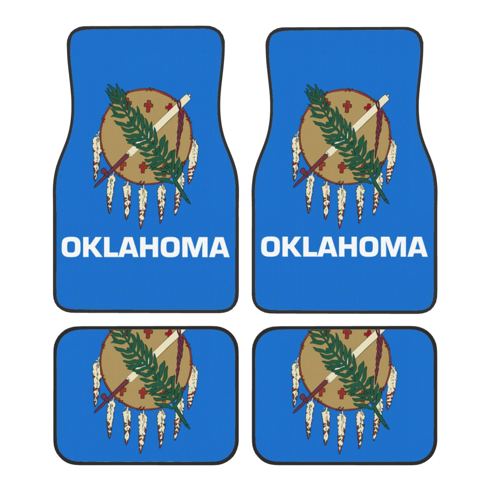 Oklahoma State Flag Print Automatten Komplettes Set Universal Fit 4-teiliges Matten-Pad-Set passend für die meisten Autos, LKWs, Lieferwagen, Limousinen, SUVs von EdWal