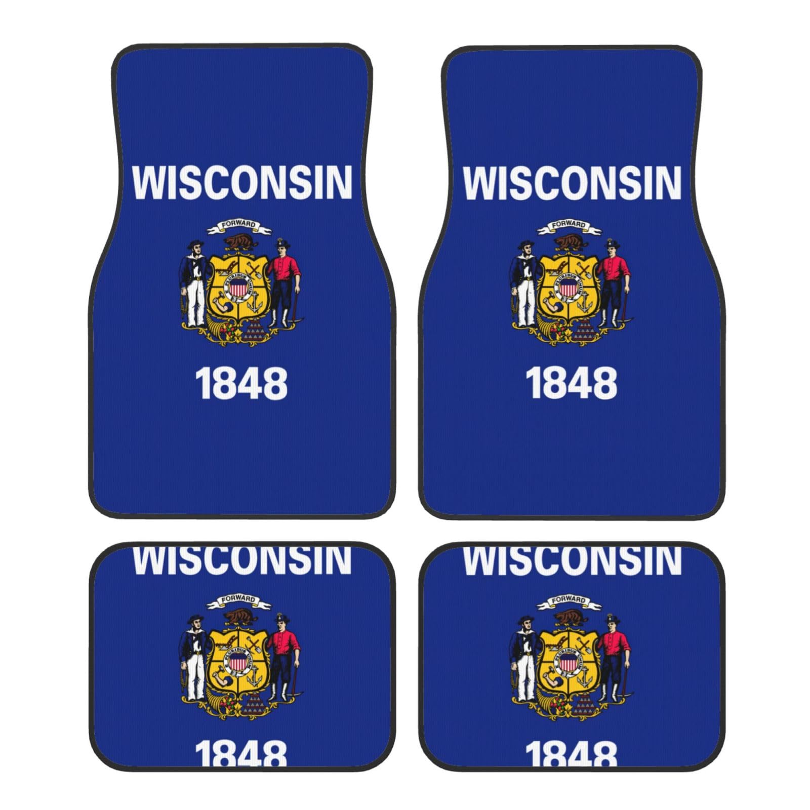 Wisconsin Fußmatten mit Staatsflaggen-Druck, komplettes Set, universelle Passform, 4-teiliges Matten-Pad-Set, passend für die meisten Autos, LKWs, Lieferwagen, Limousinen, SUVs von EdWal