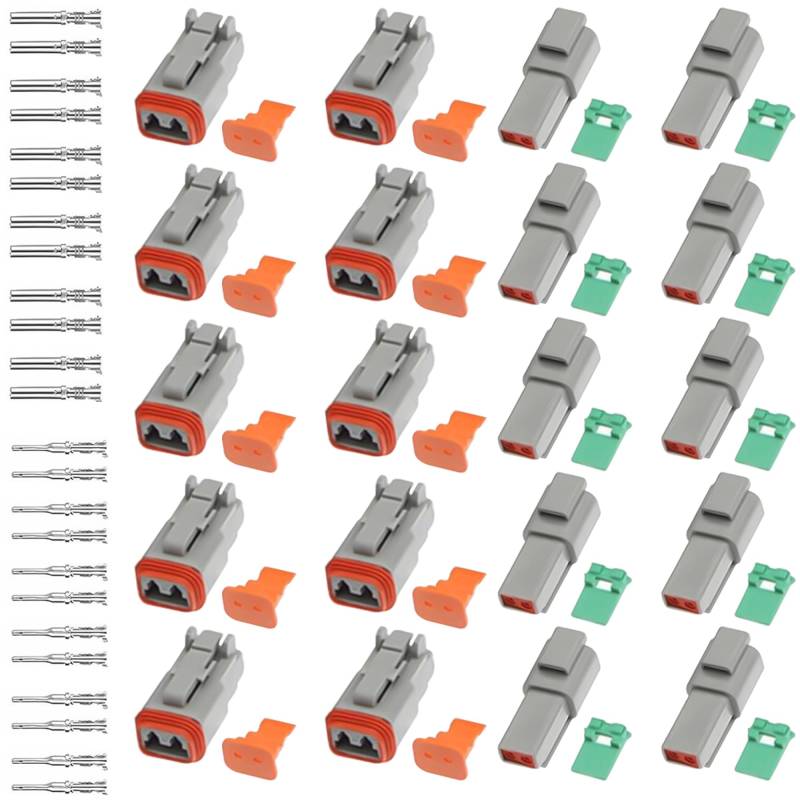 Editbar 10er Set DT KFZ Stecker, Deutscher Stecker Steckverbinder, 2-poliger Schnellverbinder, IP67 Wasserdicht Elektrischer Steckverbinder für Autos, Motorräder, LKWs, Elektrofahrzeuge von Editbar