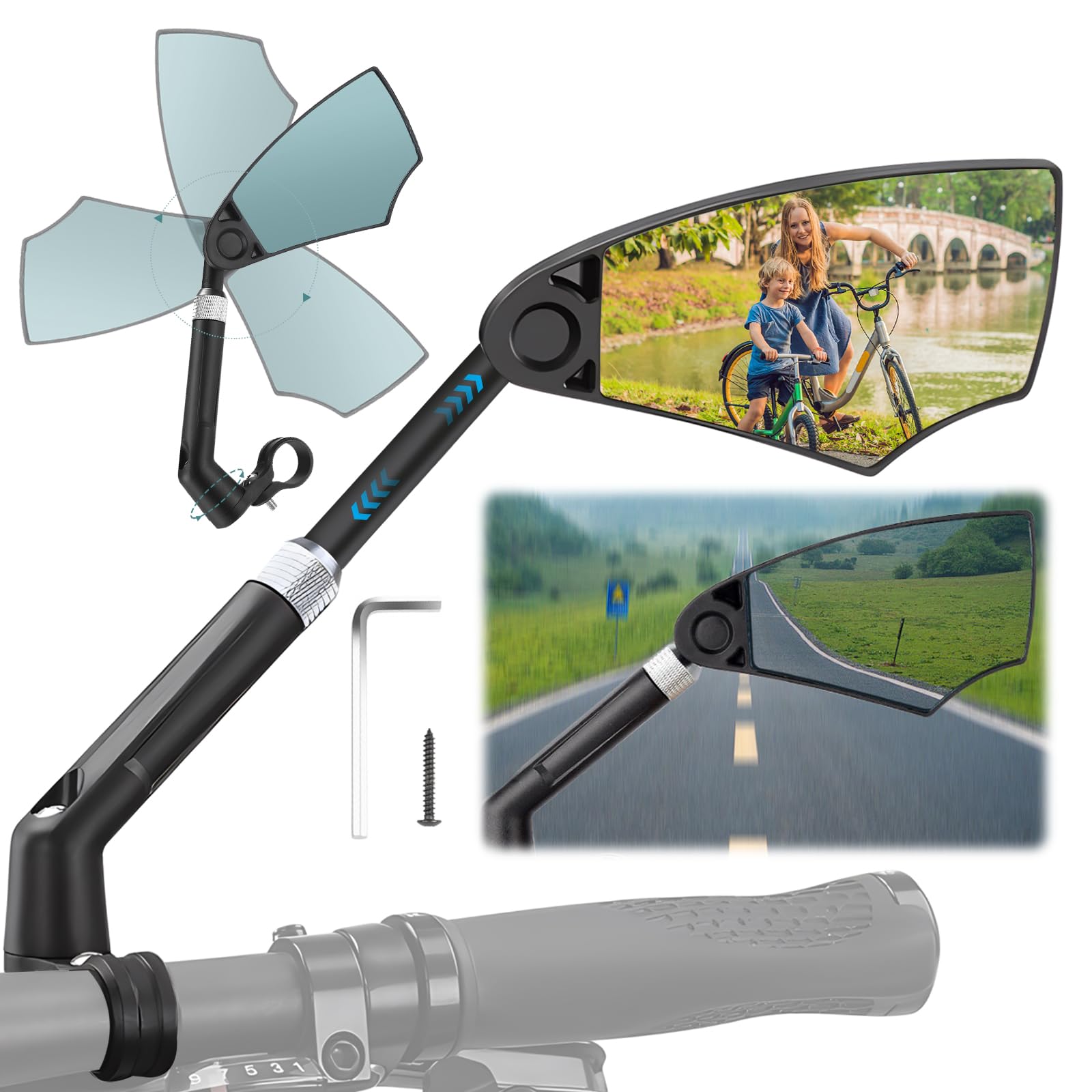 Editbar 20-23mm Fahrradspiegel, Fahrrad Rückspiegel, Einziehbarer Blendschutz Spiegel, Fahrradspiegel für Lenker ebike, 360° Verstellbarer Fahrrad Spiegel für E-Bike & E-Scooter Lenker (Rechts) von Editbar