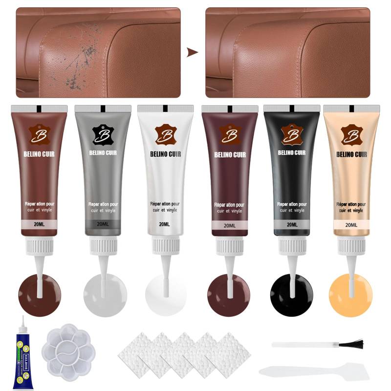 Editbar Lederreparatur Set,6 Farben Lederreparatur Creme,Schwarz,braun,Weiß,Beige, Grau,Leder Reparaturset Für Autositze, Sofa & Möbel,Liquid Scratch Filler von Editbar