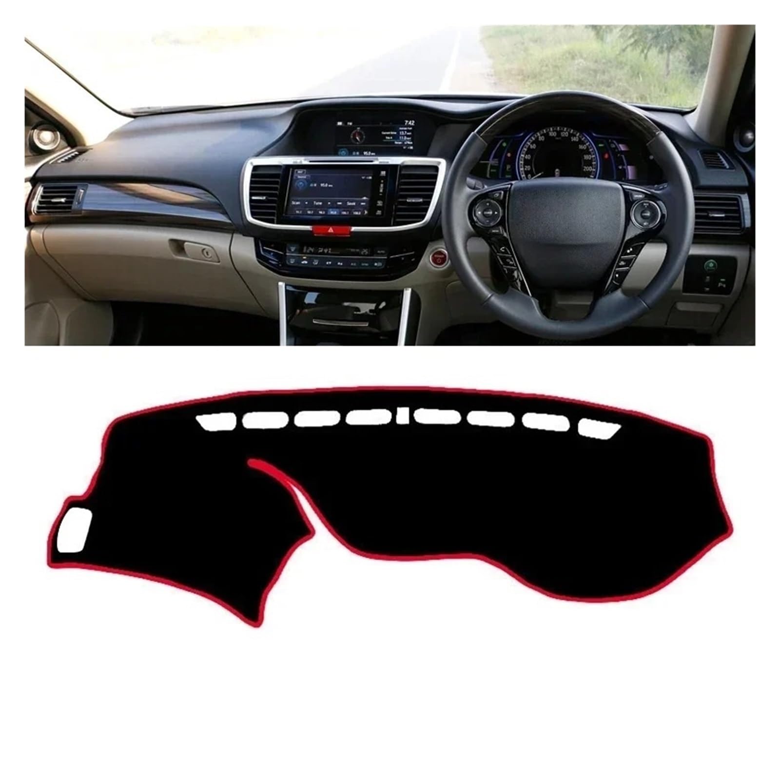 Auto Armaturenbrett Abdeckmatte Für Accord Neunten 2013 2014 2015 2016 2017 Auto Dashboard Abdeckung Dash Matte Sonnenschutz Nicht-Slip Pad Innen Zubehör(A RHD Red Side) von Eejghfwq