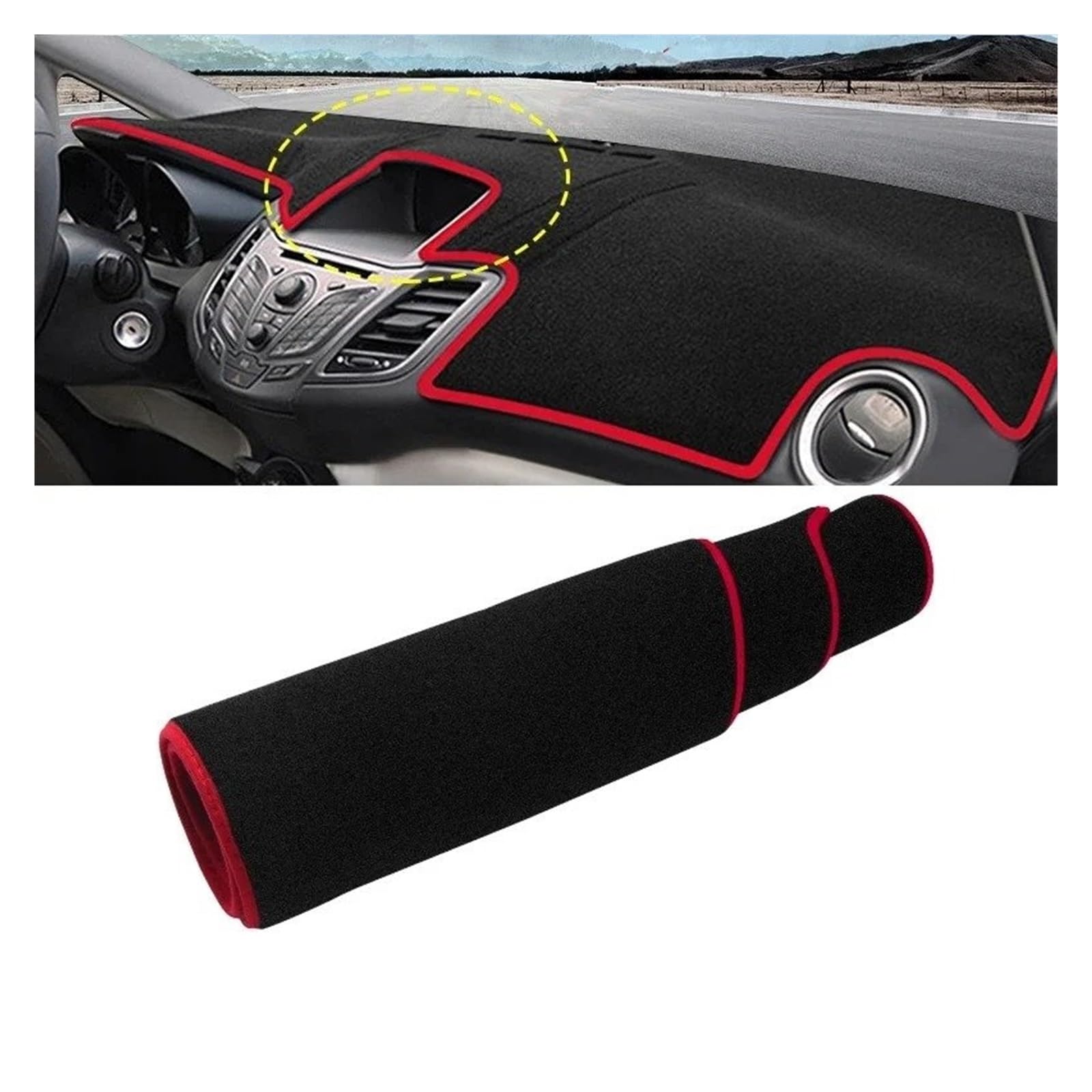 Auto Armaturenbrett Abdeckmatte Für Ford Für Fiesta MK7 2008 2009 2010 2011 2012 2013 2014 2015 2016 Auto Dashboard Abdeckung Dash Matte Sonnenschutz Nicht-Slip Pad(No GPS Red Side) von Eejghfwq