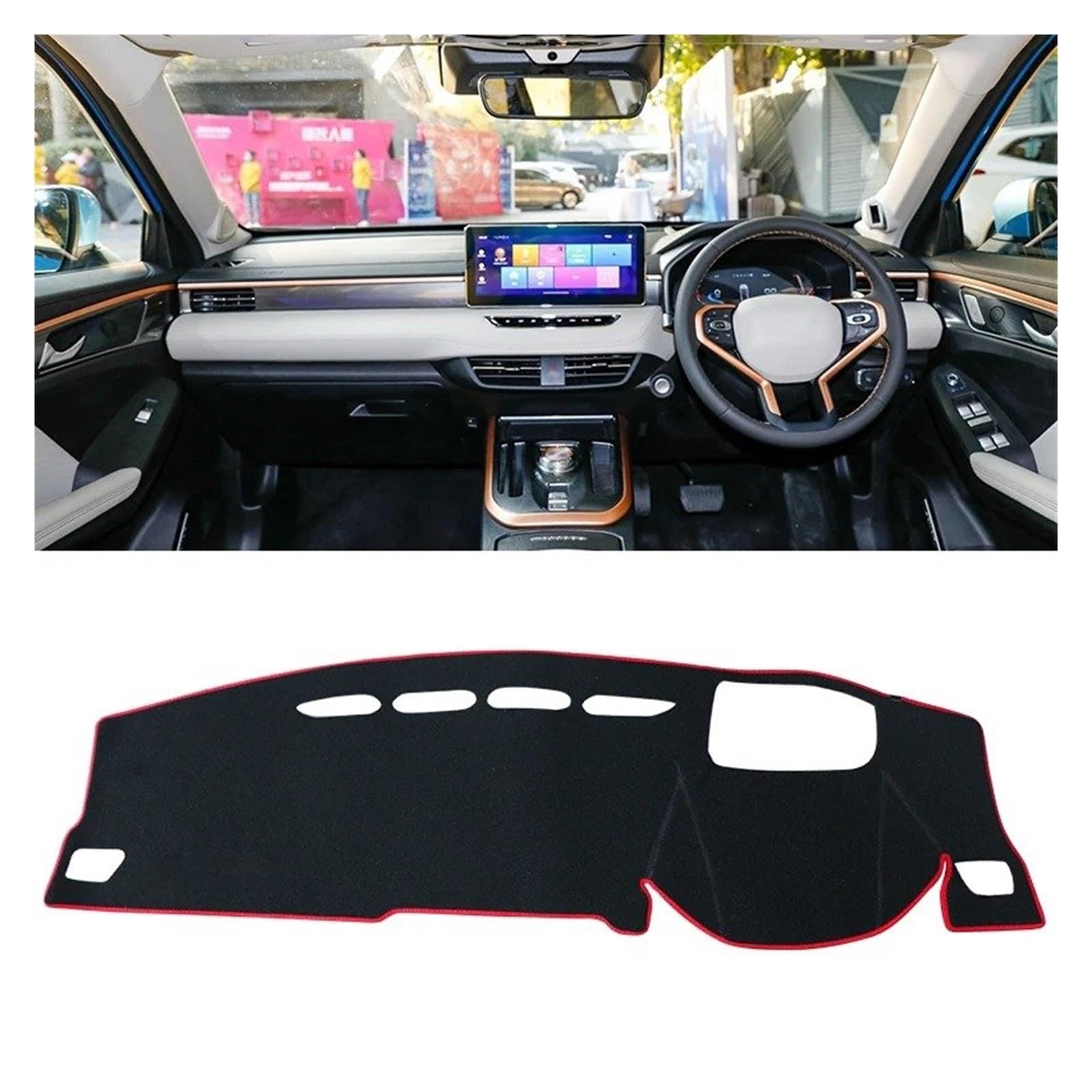 Auto Armaturenbrett Abdeckmatte Für Haval Für Jolion 2021 2022 2023 2024 Auto Dashboard Matte Sonnenschutz Instrument Schreibtisch Nicht-Slip Abdeckung Zubehör(with HUD Red RHD) von Eejghfwq