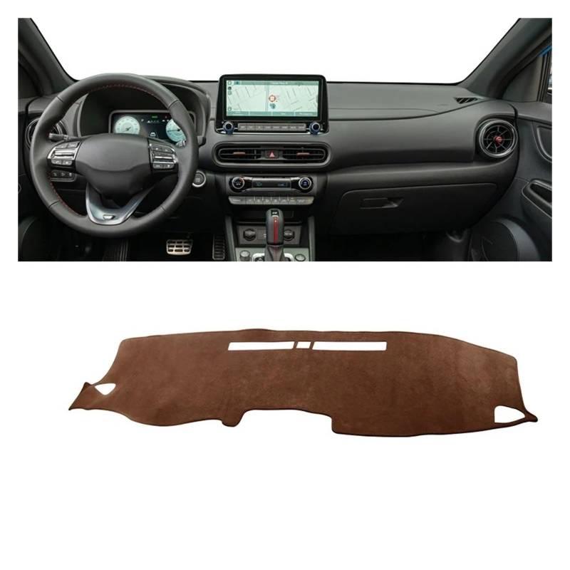 Auto Armaturenbrett Abdeckmatte Für Hyundai Für KONA 2017 2018 2019 2020 2021 2022 2023 LHD Auto Dashboard Abdeckung Dash Matte Sonnenschutz Nicht-Slip Pad Zubehör(B Brown) von Eejghfwq