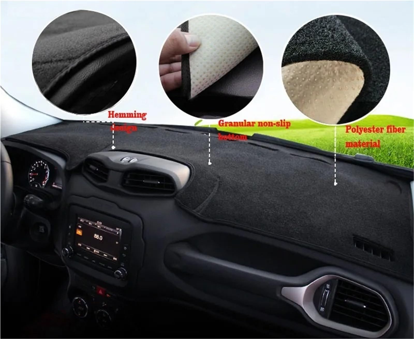 Auto Armaturenbrett Abdeckmatte Für Jeep Für Renegade 2015-2022 Auto Dashboard Abdeckung Matte Sonnenschutz Pad Instrument Panel Teppiche Anti-Uv Zubehör(Black Side) von Eejghfwq