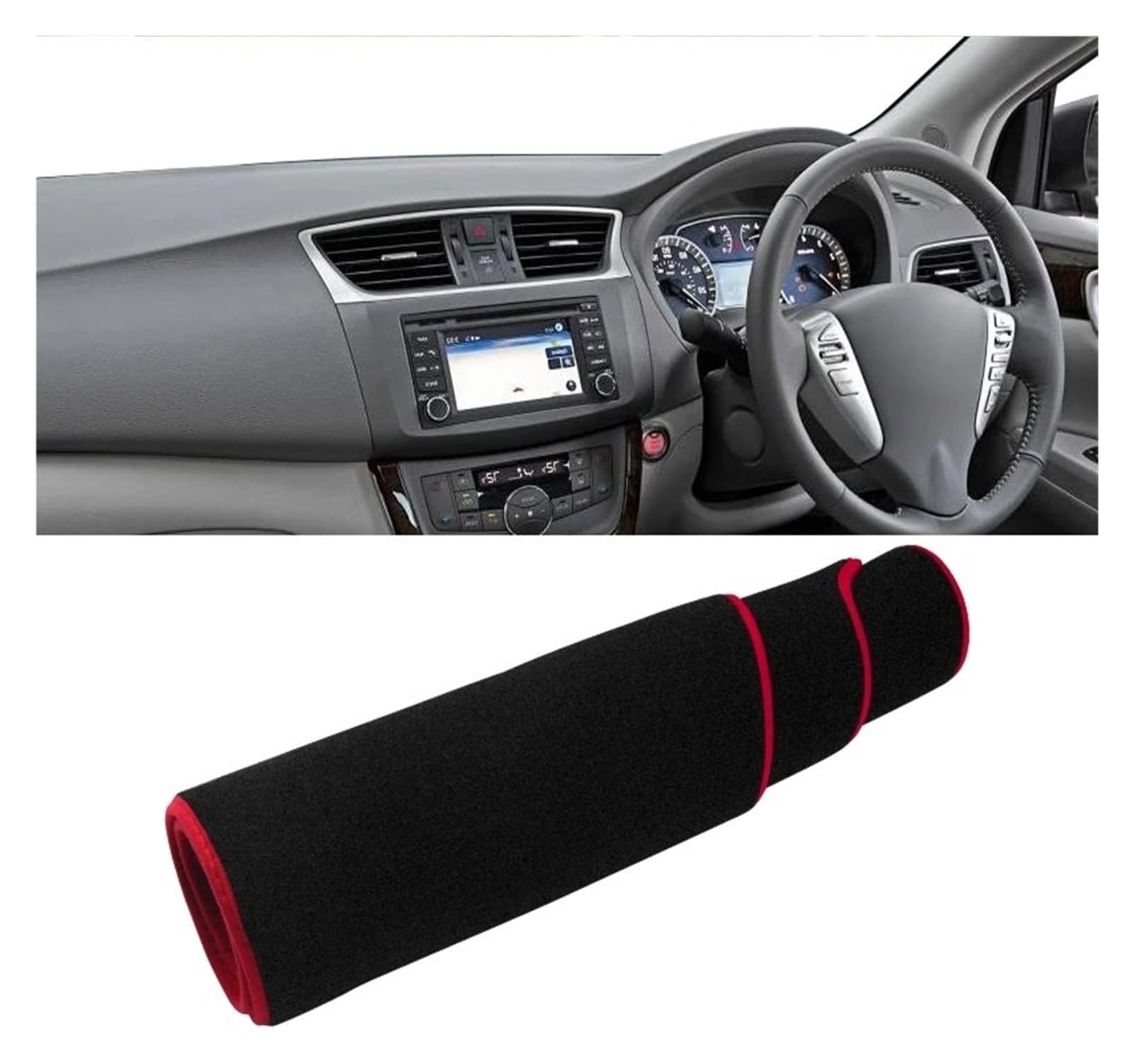 Auto Armaturenbrett Abdeckmatte Für Nissan Für Sentra B17 Für Sylphy 2013-2019 Auto Dashboard Abdeckung Dash Matte Sonnenschutz Nicht-Slip Pad Zubehör(RHD Red Side) von Eejghfwq