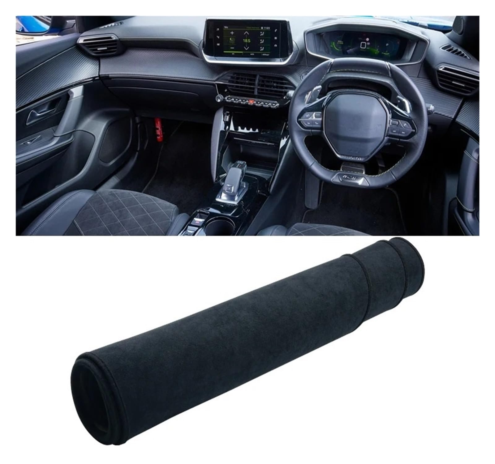 Auto Armaturenbrett Abdeckmatte Für Peugeot 2008 E2008 GT Linie 2019 2020 2021 2022 2023 Dashboard Abdeckung Vermeiden Licht Matte Sonnenschutz Anti-UV Teppich(Black RHD) von Eejghfwq