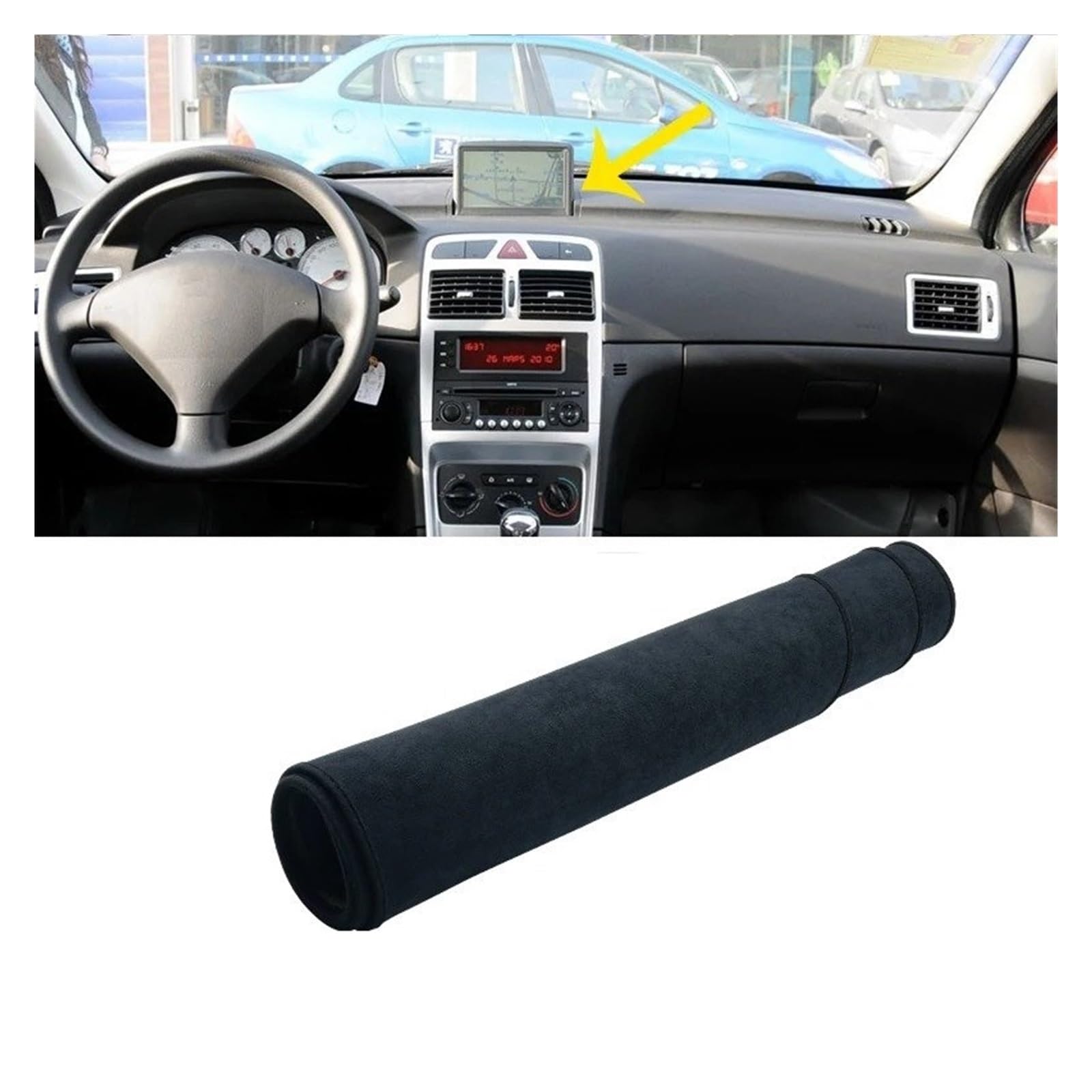 Auto Armaturenbrett Abdeckmatte Für Peugeot 307 SW CC 2004 2005 2006 2007 2008 2009 2010 2011 2012 2013 Auto Dashboard Abdeckung Dash Matte Zubehör(with GPS Black) von Eejghfwq