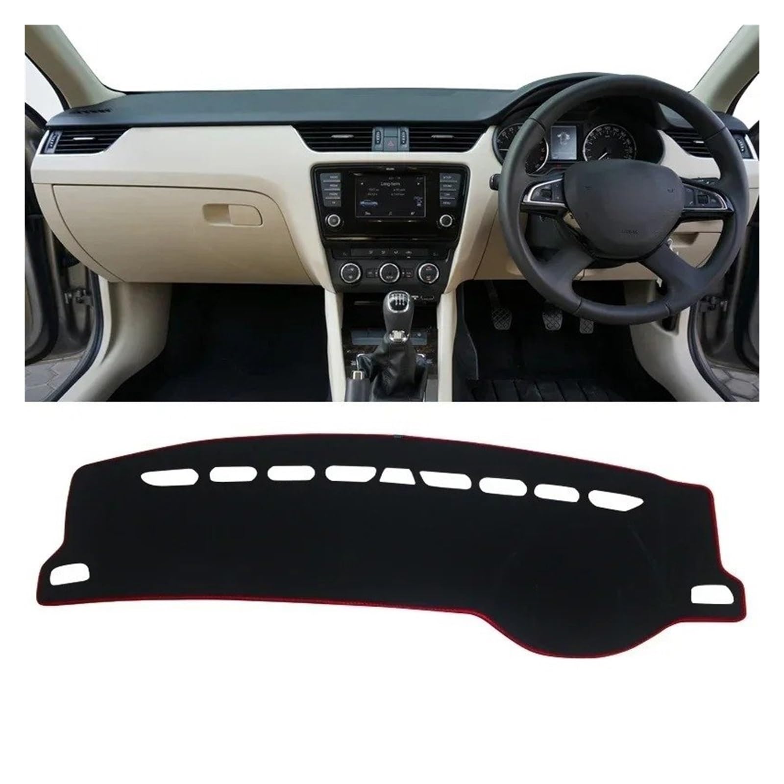 Auto Armaturenbrett Abdeckmatte Für Skoda Für Octavia 3 Für A7 MK3 5E 2013 2014 2015 2016 2017 2018 2019 Auto Dashboard Abdeckung Dash Matte Sonnenschutz Nicht-Slip Pad(A RHD Red Side) von Eejghfwq