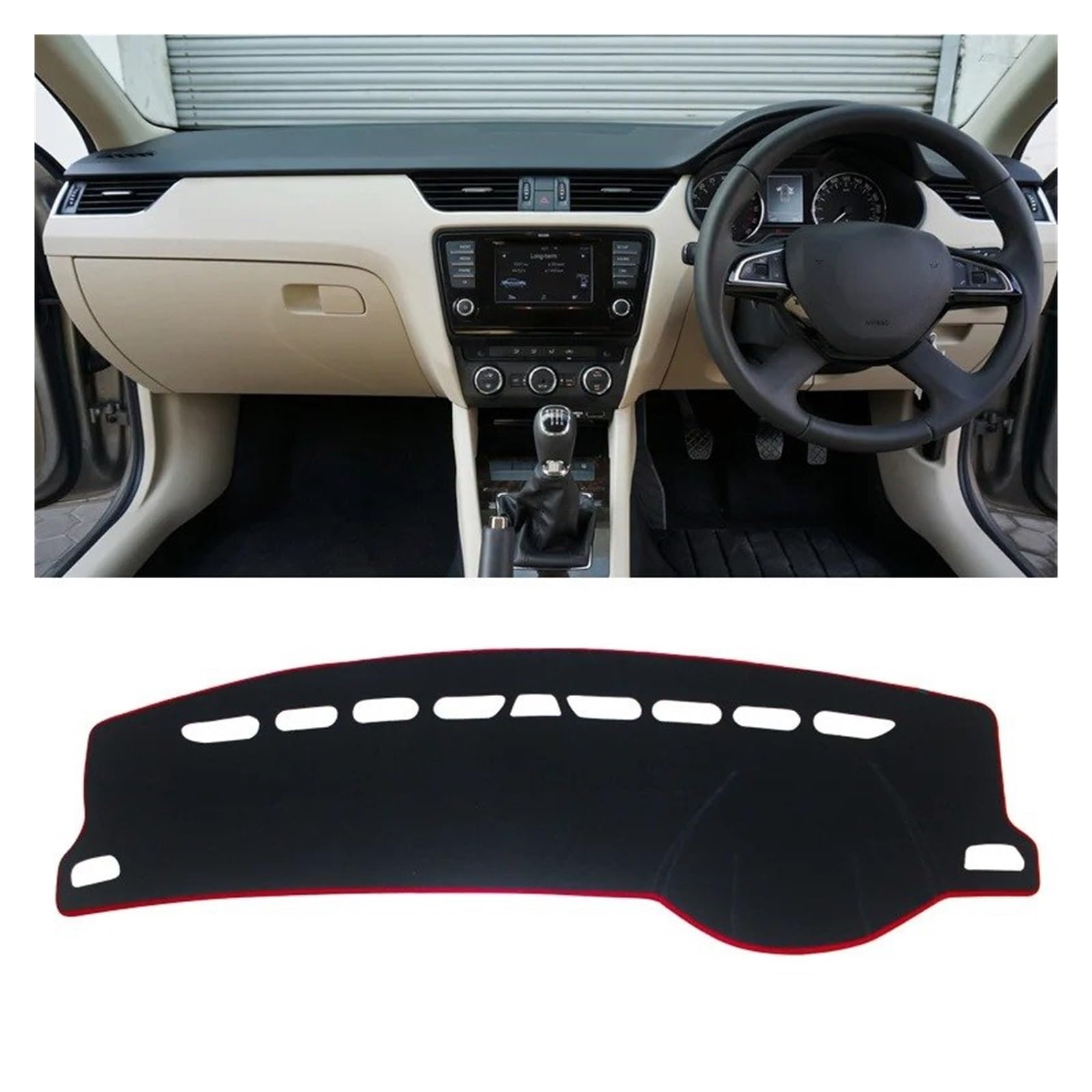 Auto Armaturenbrett Abdeckmatte Für Skoda Für Octavia Für A7 MK3 5E 2015 2016 2017 2018 2019 2020 Auto Dashboard Abdeckung Dash Matte Sonnenschutz Pad Zubehör(RHD Red Side) von Eejghfwq