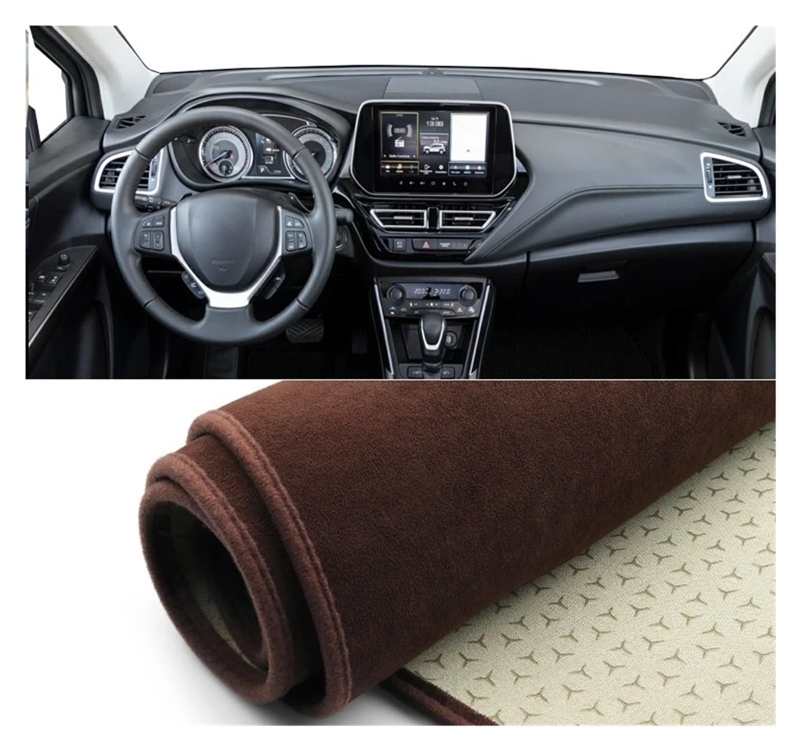 Auto Armaturenbrett Abdeckmatte Für Suzuki Für S-Cross MK3 2022-2024 Auto Dashboard Abdeckung Sonnenschutz Vermeiden Licht Matte Nicht-Slip Instrument Panel Teppich(B LHD Brown) von Eejghfwq