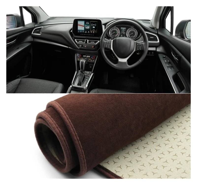 Auto Armaturenbrett Abdeckmatte Für Suzuki Für S-Cross MK3 2022-2024 Auto Dashboard Abdeckung Sonnenschutz Vermeiden Licht Matte Nicht-Slip Instrument Panel Teppich(B RHD Brown) von Eejghfwq