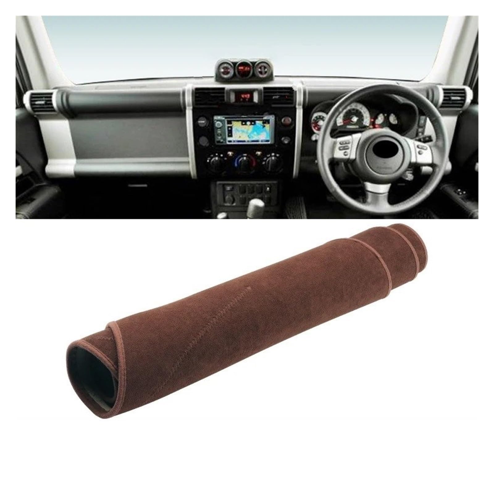 Auto Armaturenbrett Abdeckmatte Für Toyota FJ Für Cruiser 2006-2023 Auto Dashboard Abdeckung Matte Auto Dash Board Sonnenschutz Pad Teppiche Schutz Zubehör(RHD Brown with) von Eejghfwq