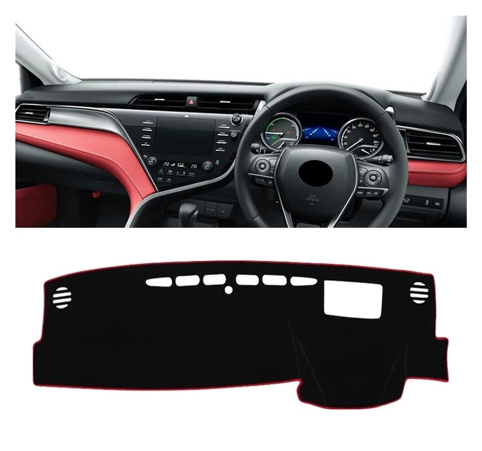 Auto Armaturenbrett Abdeckmatte Für Toyota Für Camry XV70 2018 2019 2020 2021 2022 2023 2024 Auto Dashboard Abdeckung Dash Matte Sonnenschutz Pad Zubehör(A RHD Red Side) von Eejghfwq