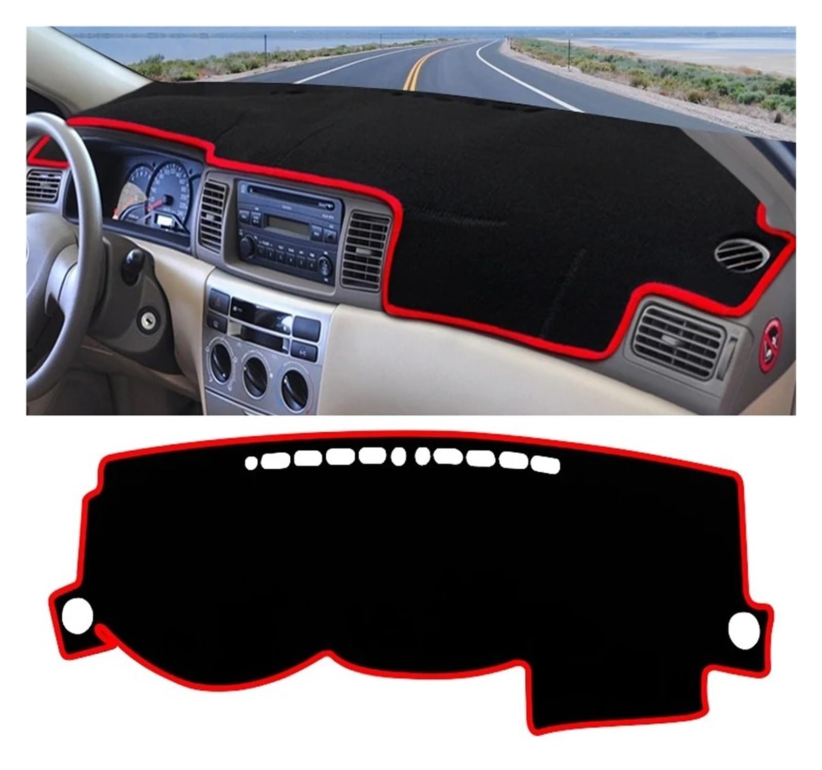 Auto Armaturenbrett Abdeckmatte Für Toyota Für Corolla E120 E130 2002-2007 Auto Dashboard Abdeckung Vermeiden Licht Pad Sonnenschutz Matte Nicht-Slip Teppiche(LHD Red Side) von Eejghfwq