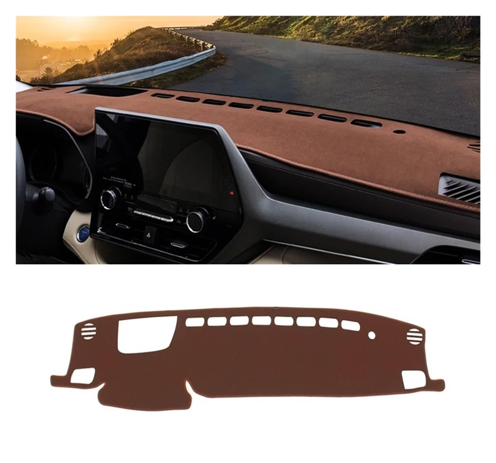 Auto Armaturenbrett Abdeckmatte Für Toyota Für Highlander XU70 Für Kluger Für Hybrid 2020-2023 Auto Dashboard Abdeckung Sonnenschutz Matten Vermeiden Licht Pads Anti-uv(LHD Brown) von Eejghfwq